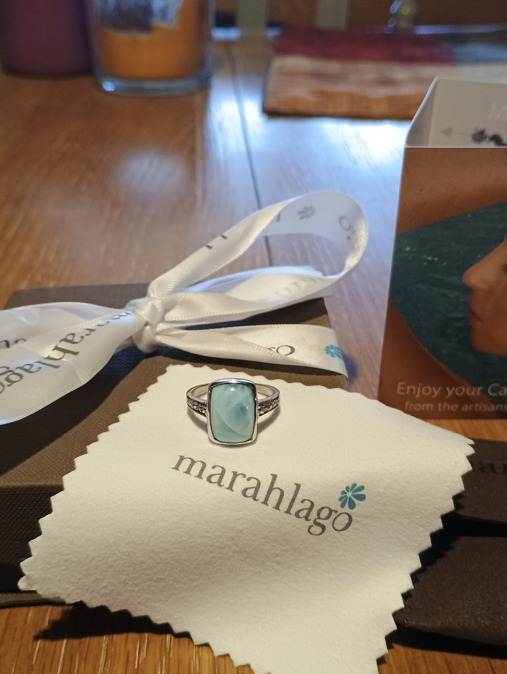 Marahlago MARIS Larimar & White Saphire Sterling Silver Ring Sz. 9